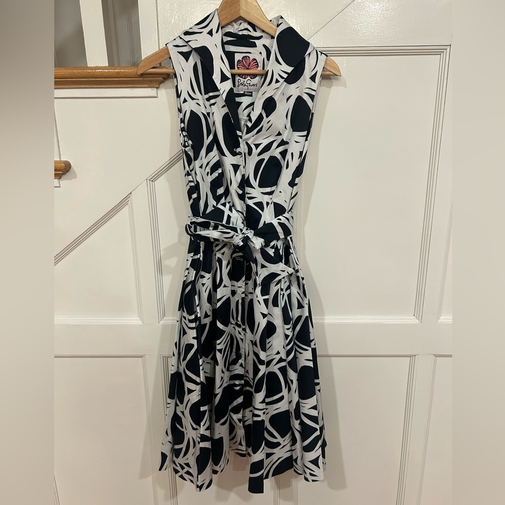 Lesley Evers Tilda dress navy geometric pattern Sz Medium 8/10